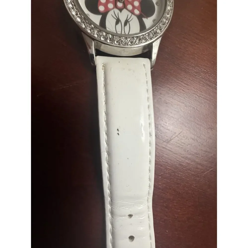Disney Minnie Watch Accutime Red White Silver Rhinestones‎ BRAND NEW Battery